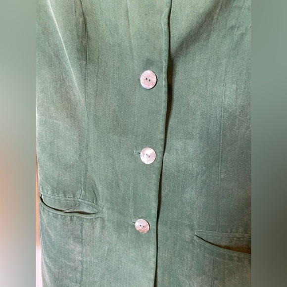 Jennifer Moore green silk blazer w/ shell button sz 2, 80s style women’s jacket - Picture 8 of 8